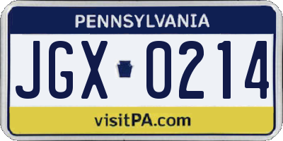 PA license plate JGX0214