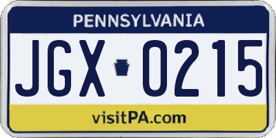PA license plate JGX0215