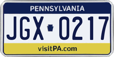 PA license plate JGX0217