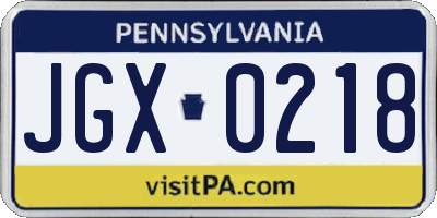 PA license plate JGX0218