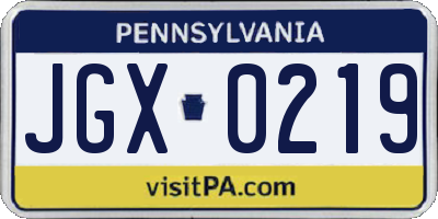 PA license plate JGX0219