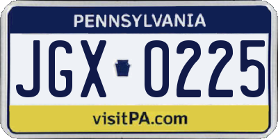 PA license plate JGX0225