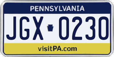 PA license plate JGX0230