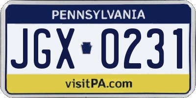 PA license plate JGX0231