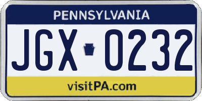 PA license plate JGX0232