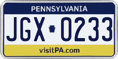 PA license plate JGX0233