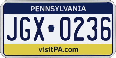 PA license plate JGX0236