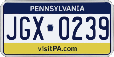 PA license plate JGX0239