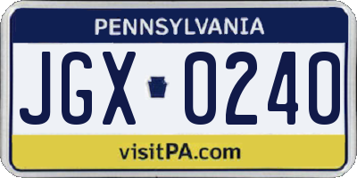 PA license plate JGX0240
