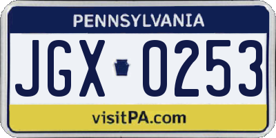 PA license plate JGX0253