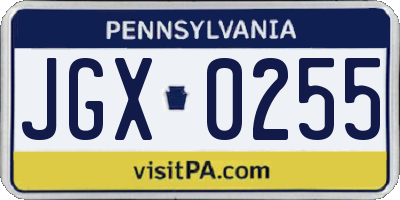 PA license plate JGX0255