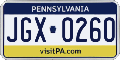 PA license plate JGX0260