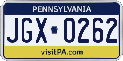 PA license plate JGX0262