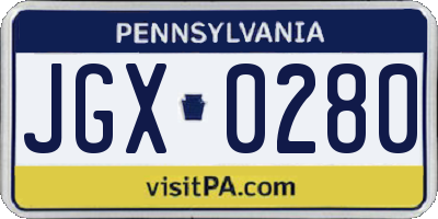 PA license plate JGX0280