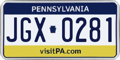 PA license plate JGX0281
