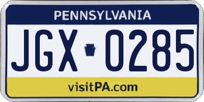 PA license plate JGX0285