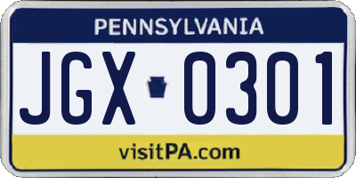 PA license plate JGX0301