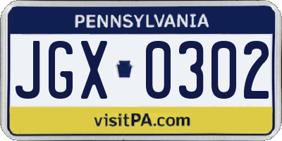 PA license plate JGX0302