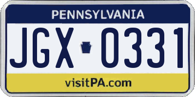 PA license plate JGX0331