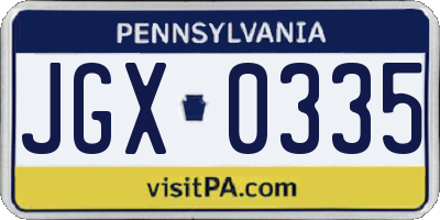 PA license plate JGX0335