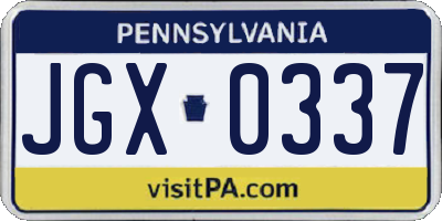 PA license plate JGX0337