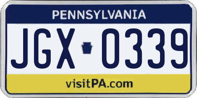 PA license plate JGX0339