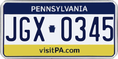 PA license plate JGX0345