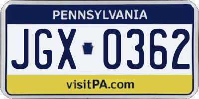 PA license plate JGX0362
