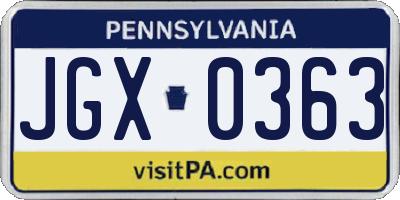 PA license plate JGX0363