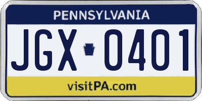 PA license plate JGX0401