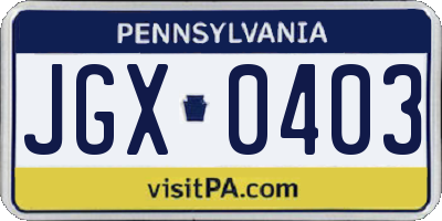 PA license plate JGX0403