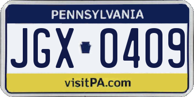 PA license plate JGX0409