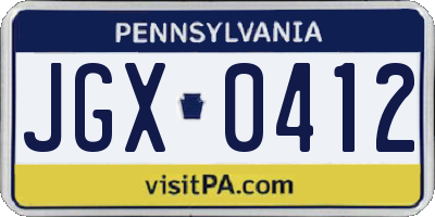 PA license plate JGX0412