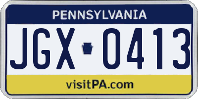 PA license plate JGX0413