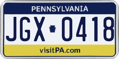 PA license plate JGX0418