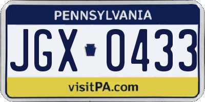PA license plate JGX0433