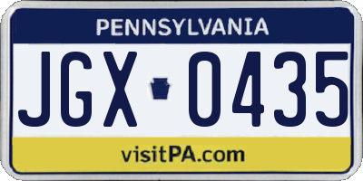 PA license plate JGX0435