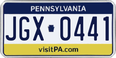 PA license plate JGX0441