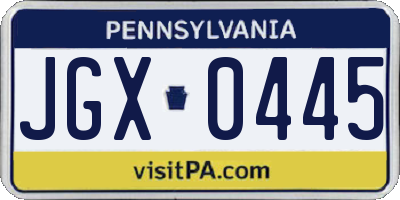 PA license plate JGX0445