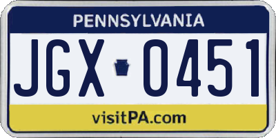 PA license plate JGX0451