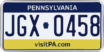 PA license plate JGX0458