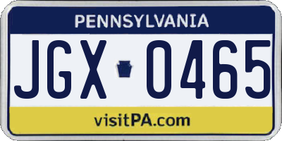 PA license plate JGX0465