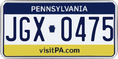PA license plate JGX0475