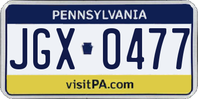 PA license plate JGX0477