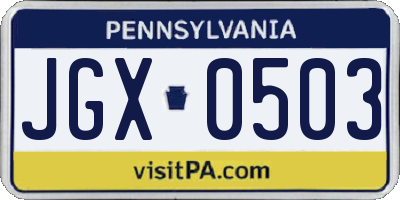 PA license plate JGX0503