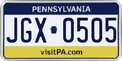 PA license plate JGX0505