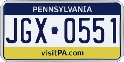 PA license plate JGX0551