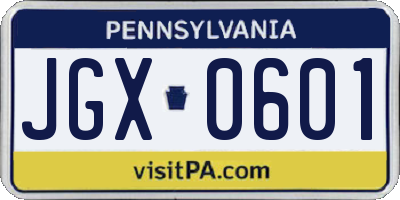 PA license plate JGX0601