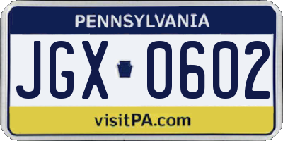 PA license plate JGX0602