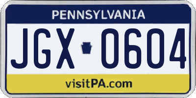 PA license plate JGX0604